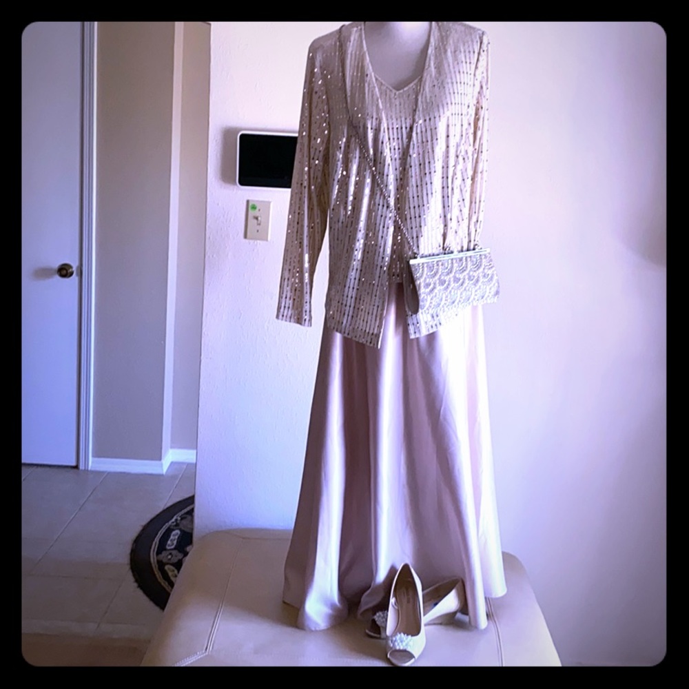 Caché gold and champagne 2 piece dress.